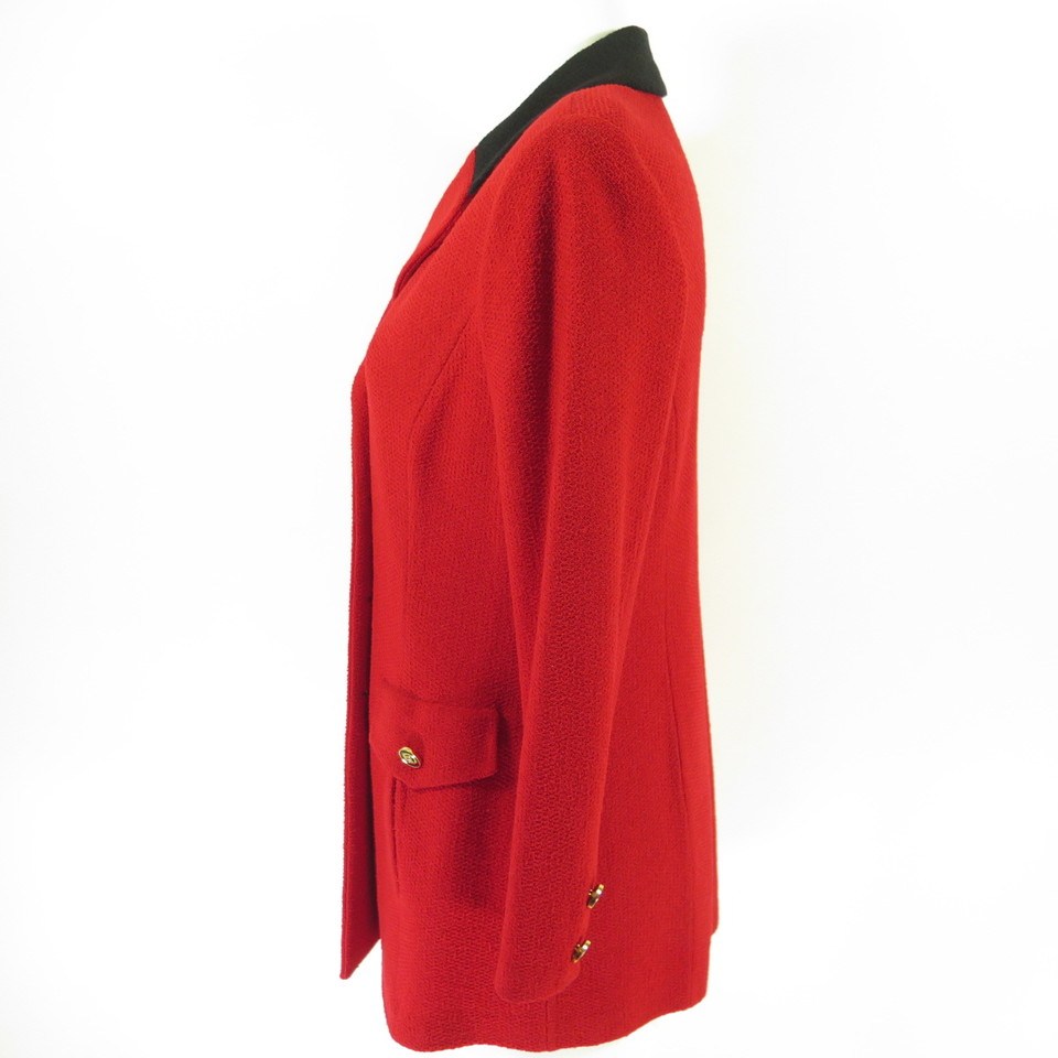 St John Marie Gray Womens Jacket Medium 6 Blazer Red Santana Knit Logo ...