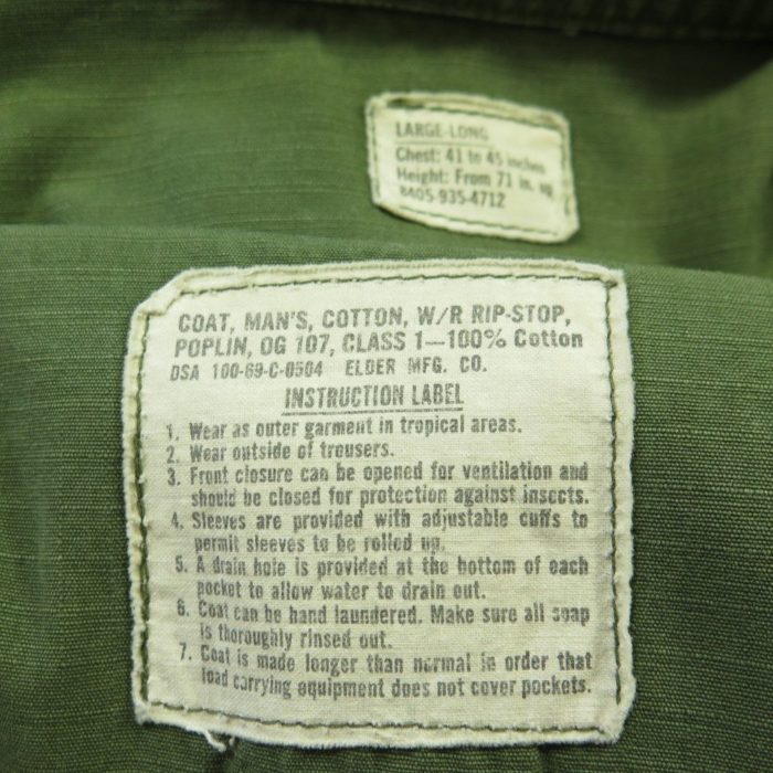 Vintage 60s Vietnam Era Field Jacket L Long OG-107 Poplin Ripstop ...