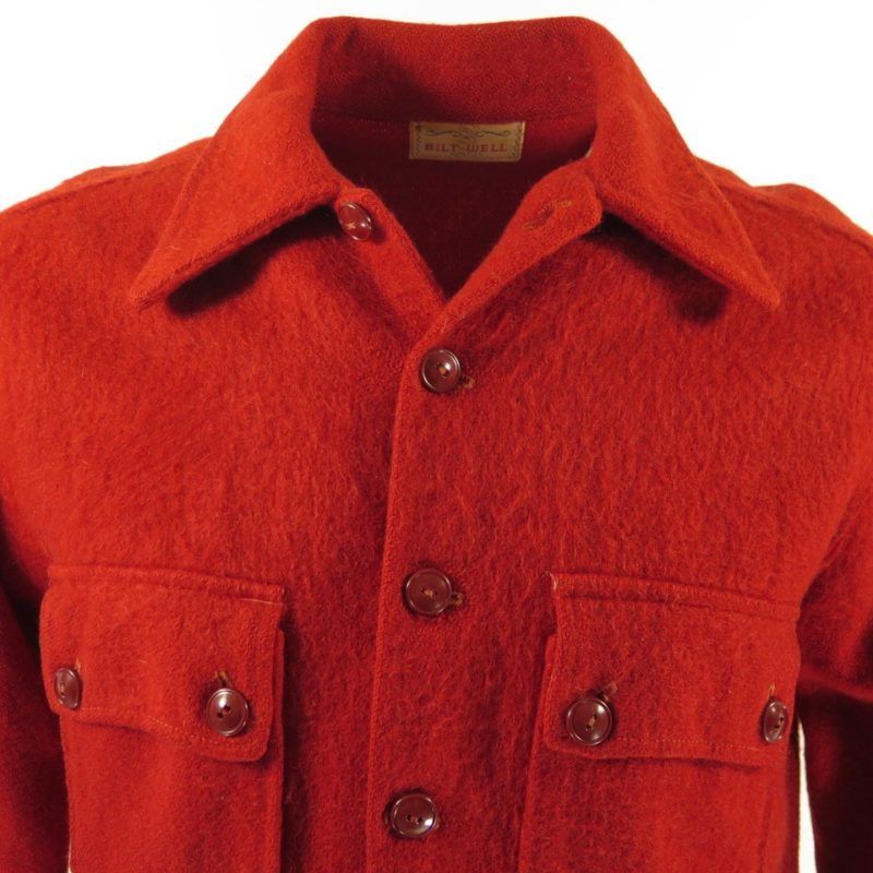 Vintage 50s Wool Red Shirt Large Bakelite Buttons Classic Retro Pockets ...
