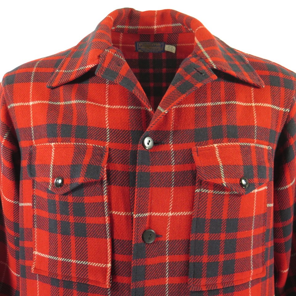 Vintage 50s Pendleton Shirt Jacket Mens M Plaid D Pockets Virgin Wool ...