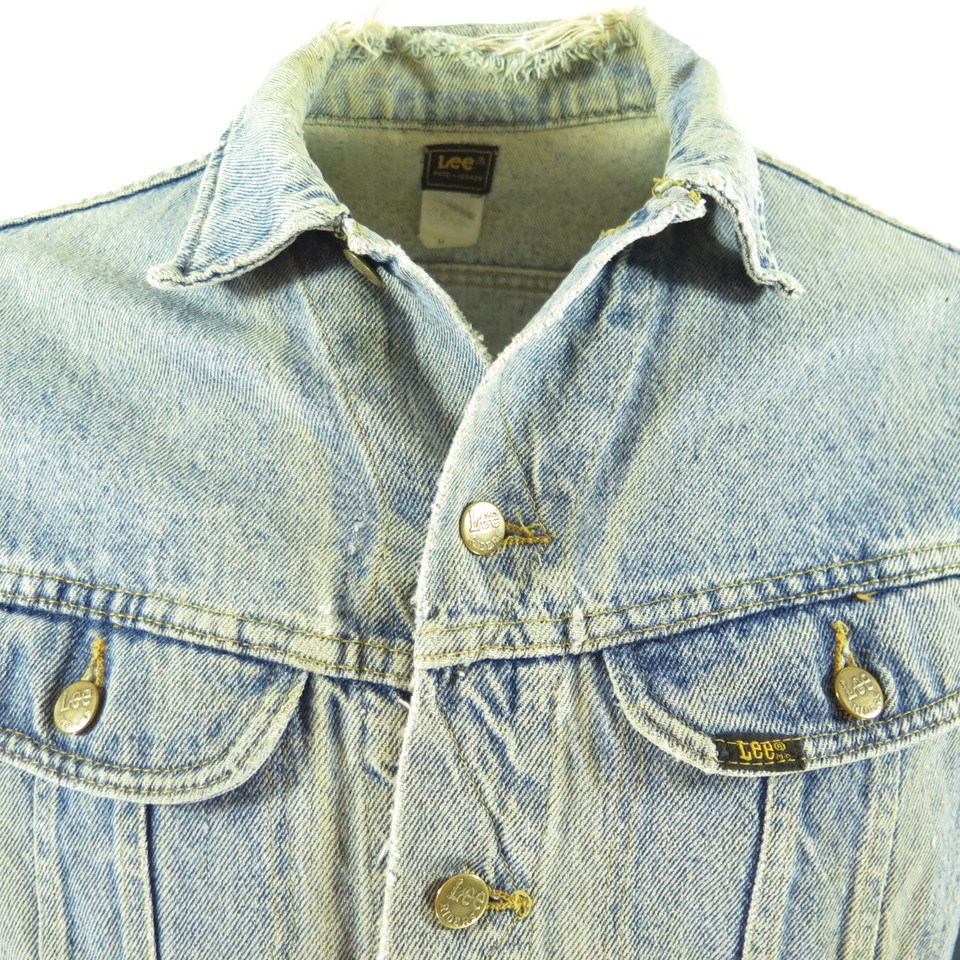 Vintage 80s Lee Denim Trucker Jacket Medium Distressed Faded Classic ...