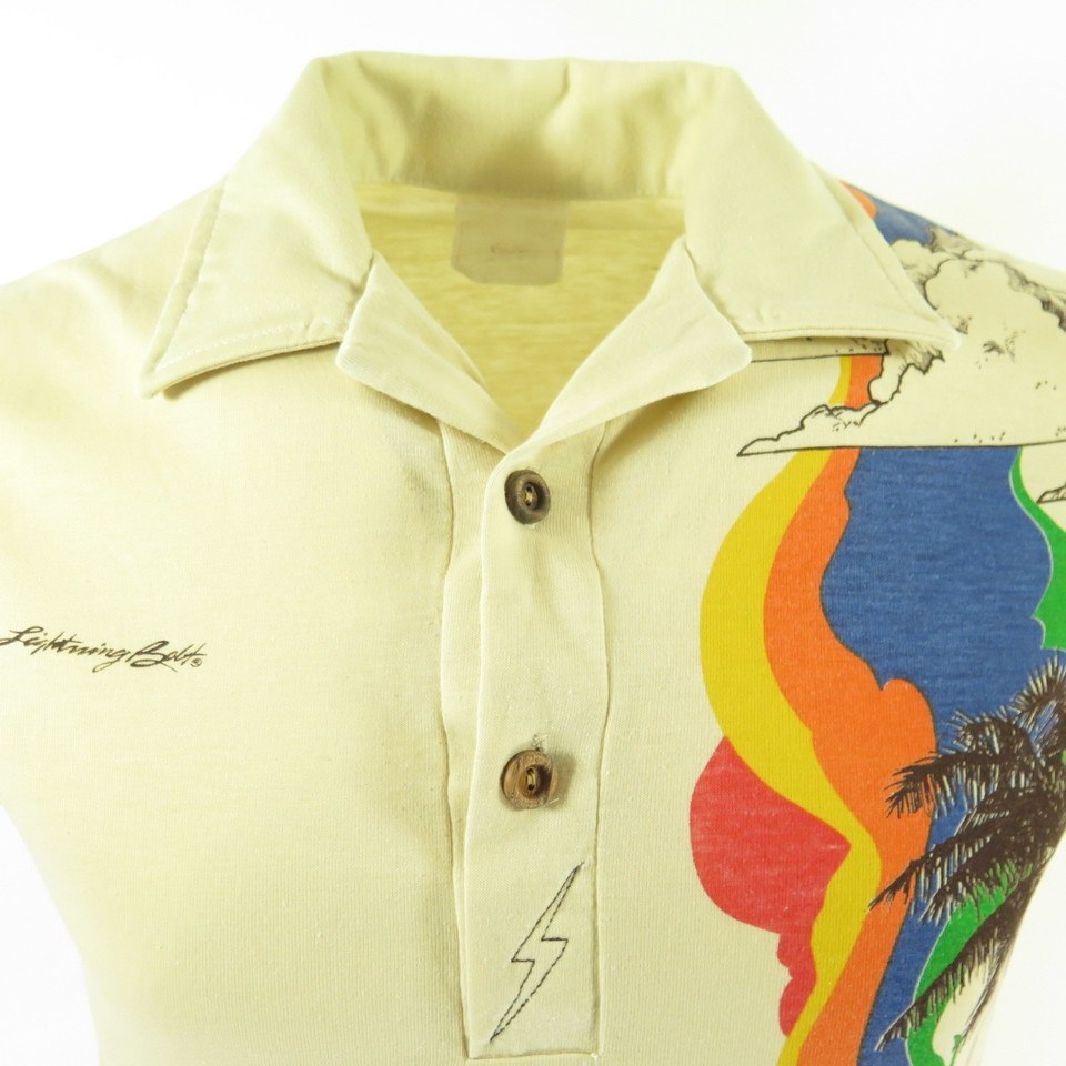 Vintage 60s Lightning Bolt Surf Skate Shirt Mens M Island Print Beige | The  Clothing Vault