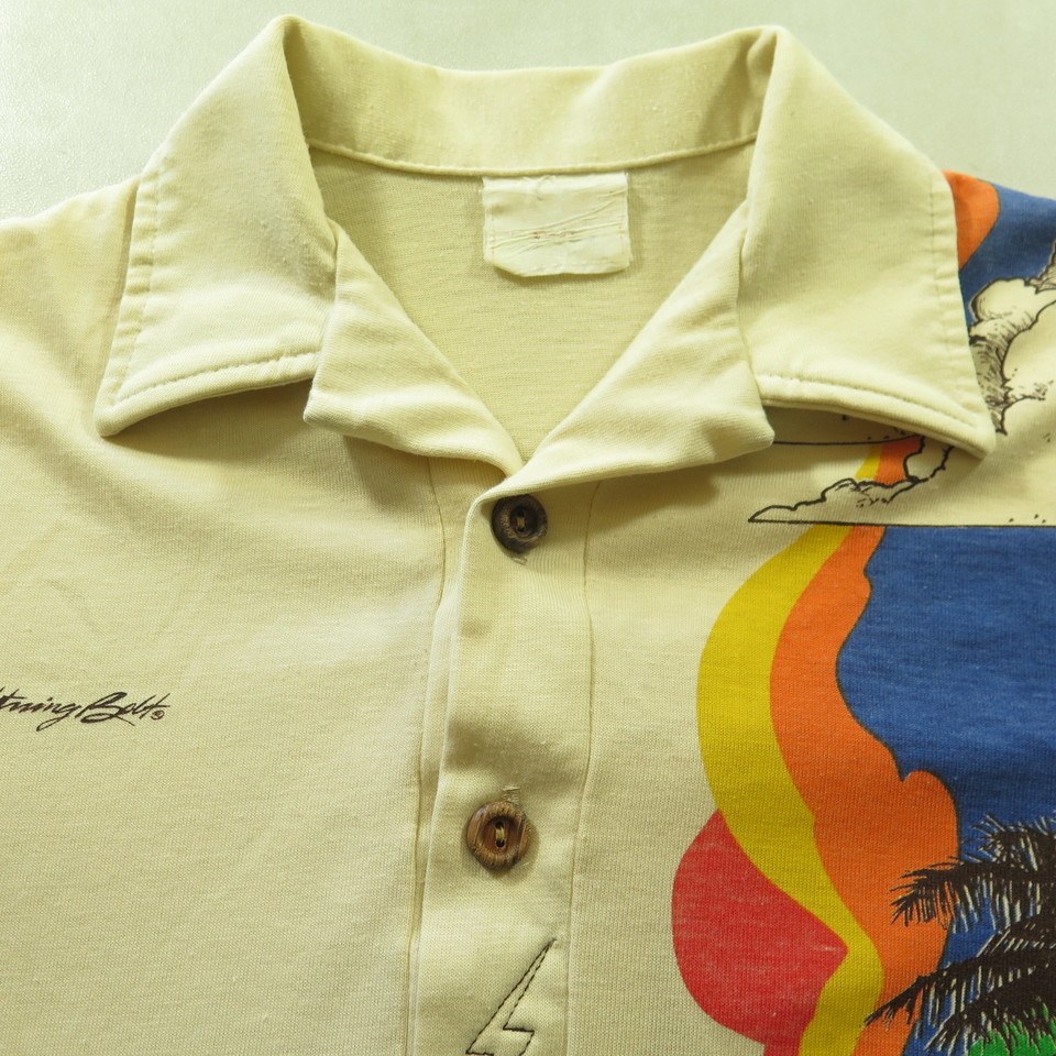 Vintage 60s Lightning Bolt Surf Skate Shirt Mens M Island Print Beige | The  Clothing Vault