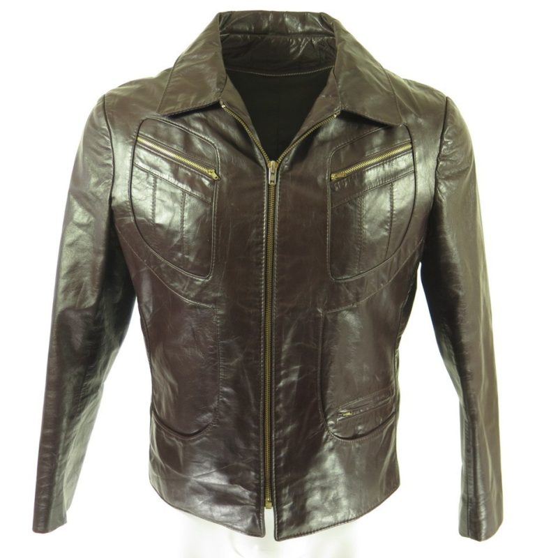 Vintage 60s Leather Jacket Mens 42 Deadstock Brown 