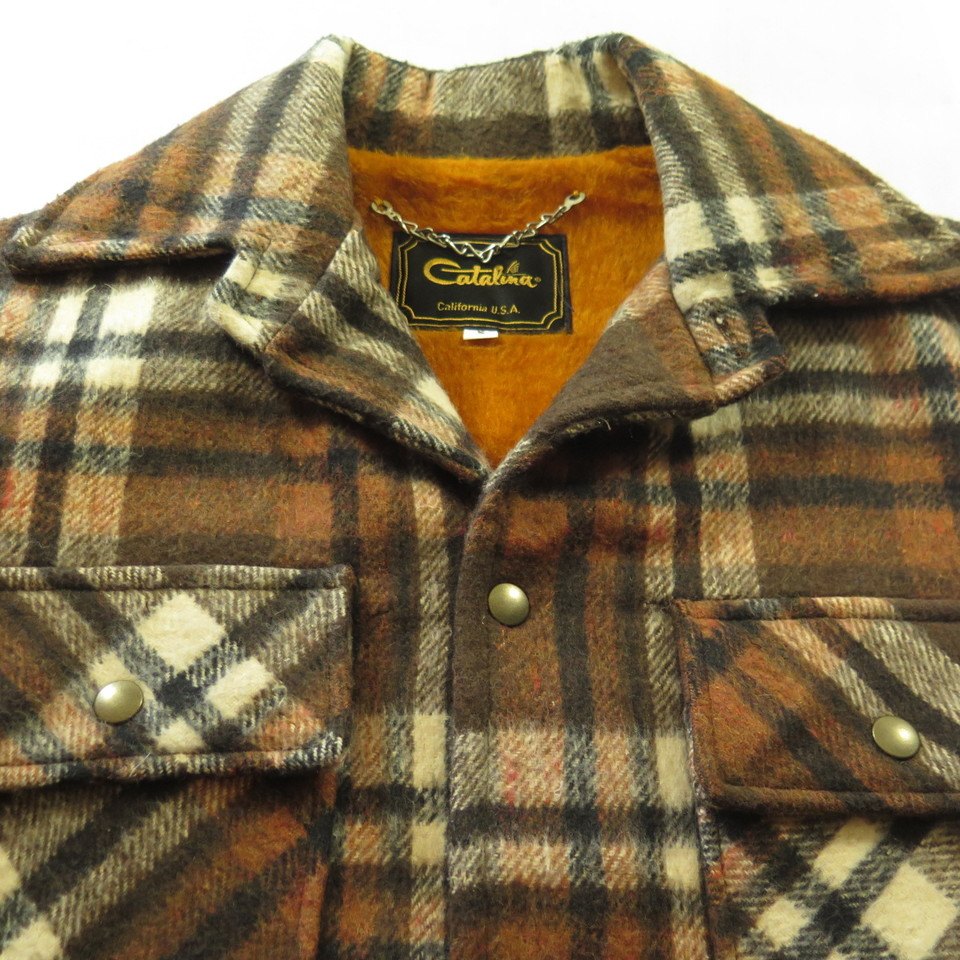 Vintage 60s Catalina Plaid Shirt Jacket Small Wool USA Fleece