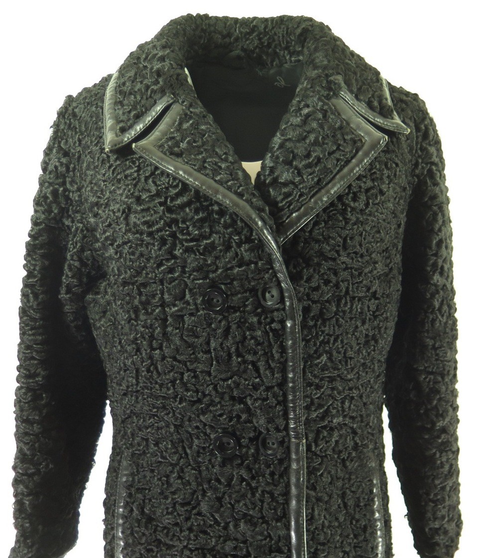 Vintage 80s Curly Sheepskin Shearling Fur Coat Womens Large Black Long ...