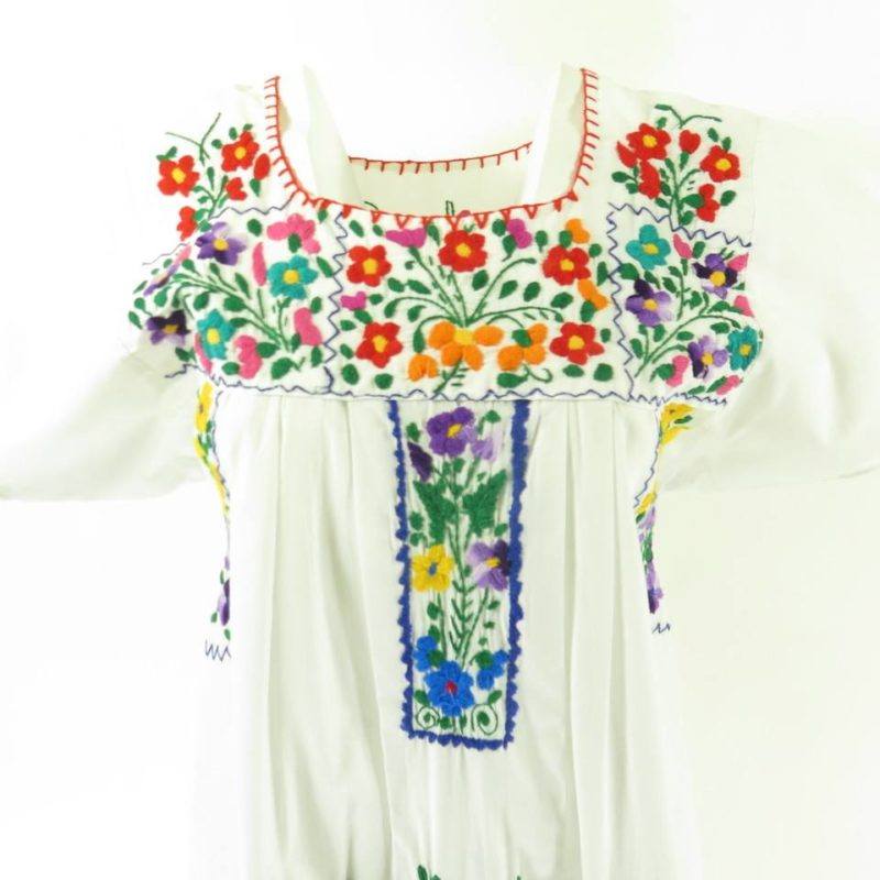 Vintage 80s Floral Latin American Dress Womens M Deadstock Hand ...