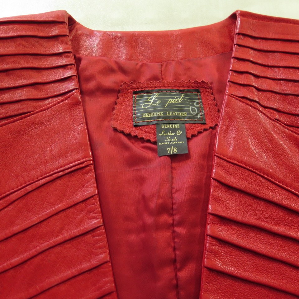 Vintage 70s Red Leather Jacket Womens 8 Retro Glam Ribbed Le Piel ...