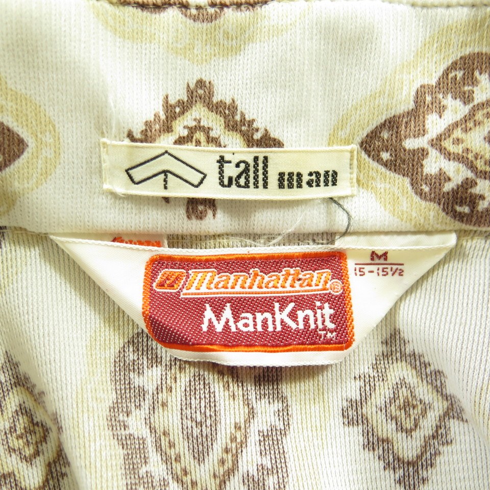 Vintage 70s Disco Shirt Mens M ManKnit Retro Print White USA Made | The ...