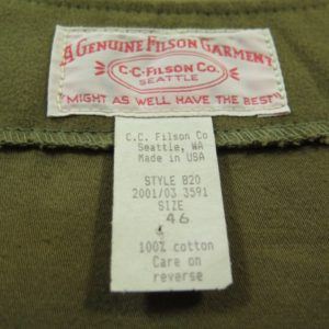 Vintage 80s CC Filson Moleskin Vest Mens 46 Style 820 USA Made Cotton ...