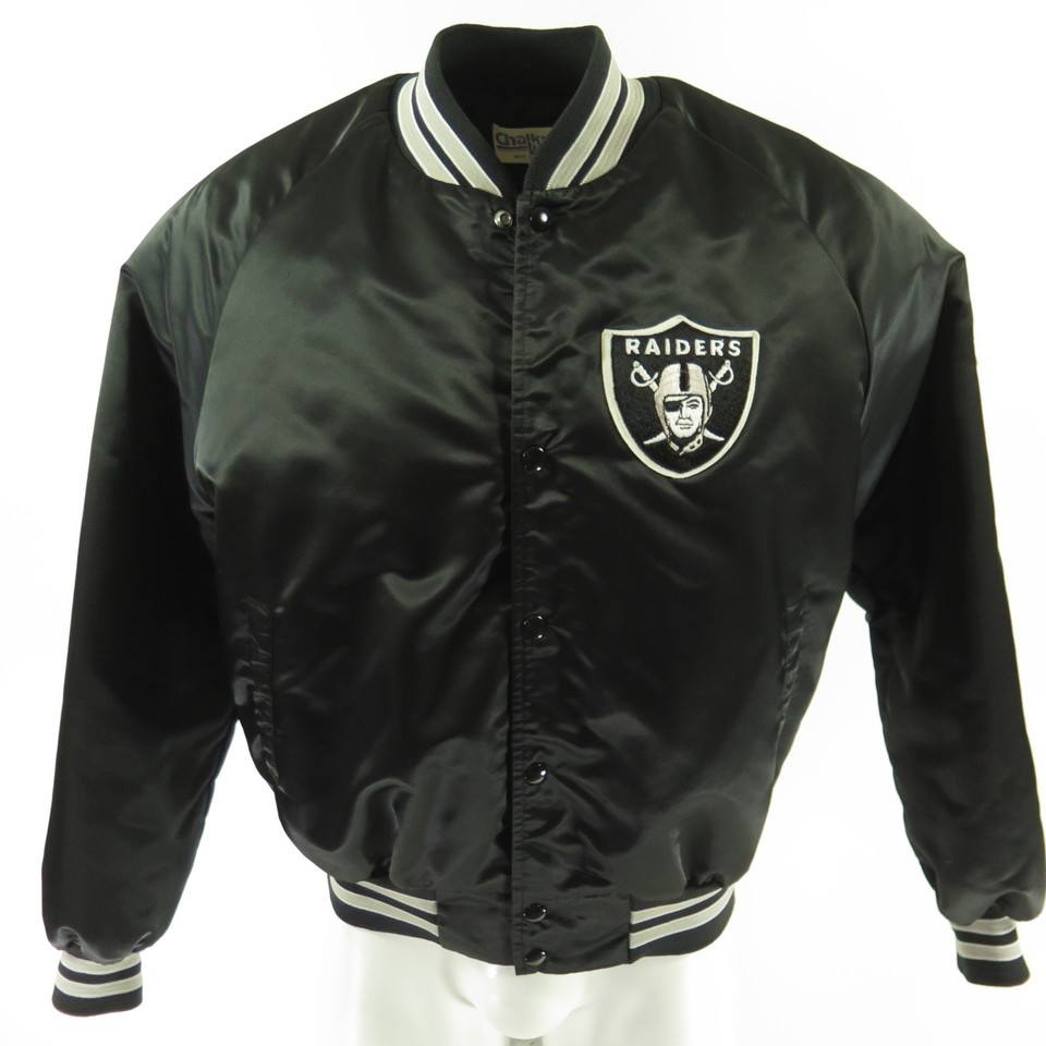 Vintage 80s Oakland Raiders Chalk Line Jacket Mens L Satin NFL Football ...