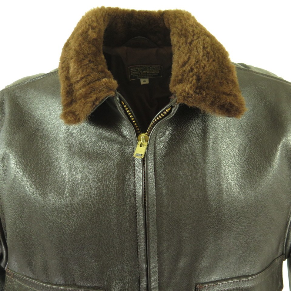 Vintage 80s Type G-1 Leather Jacket Mens 46 Deadstock Brown Flight Bomber |  The Clothing Vault