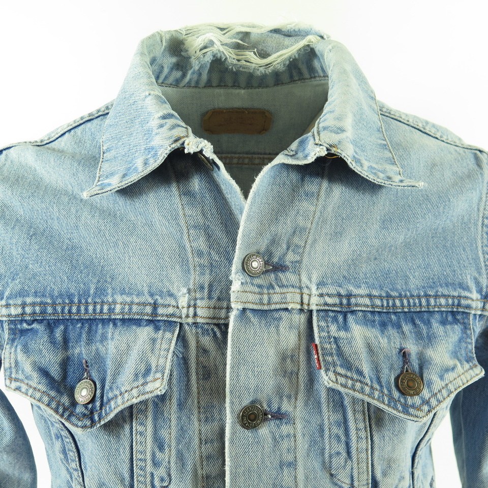 Plain Pockets Faded Denim Trucker Jacket | Vintage 80s | Size 40 
