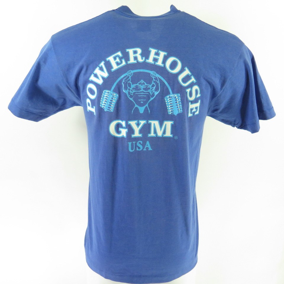 Vintage 80s Powerhouse Gym T-Shirt L Deadstock Screen Stars 50/50 USA Blue  | The Clothing Vault