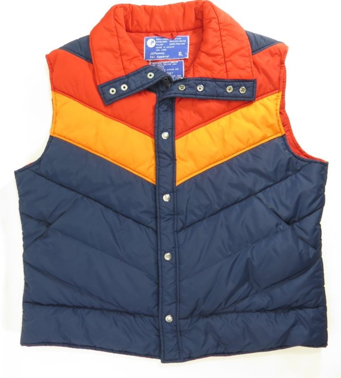 Vintage 80s Retro Down Ski Vest Mens XL JC Penny Quilted Snowboard Time ...