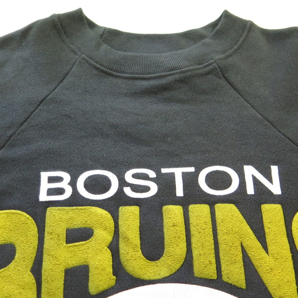 VTG Boston Bruins Hockey Sweatshirt Black Neon Size Large Crew Neck NHL