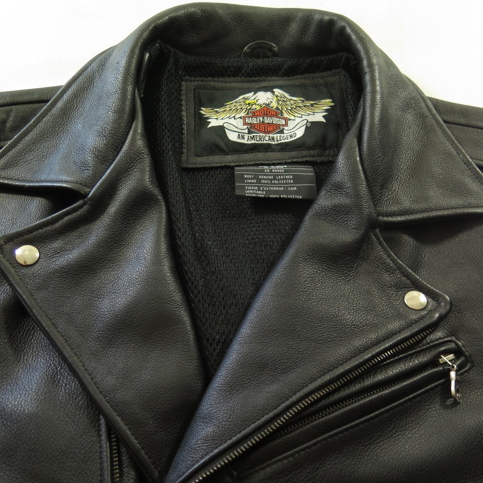 Harley Davidson Motorcycle Leather Jacket Mens L Biker Black Eagle