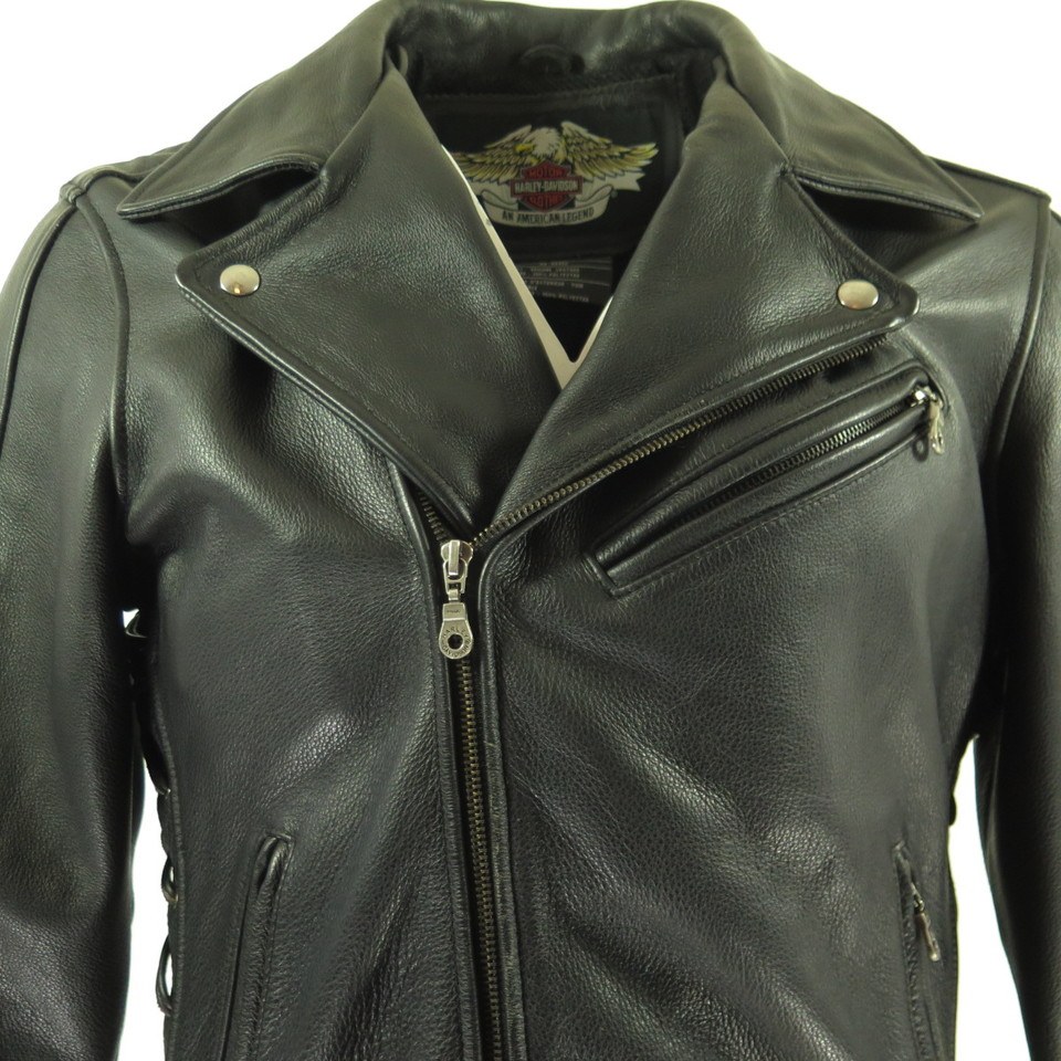 Harley Davidson Motorcycle Leather Jacket Mens L Biker Black Eagle ...
