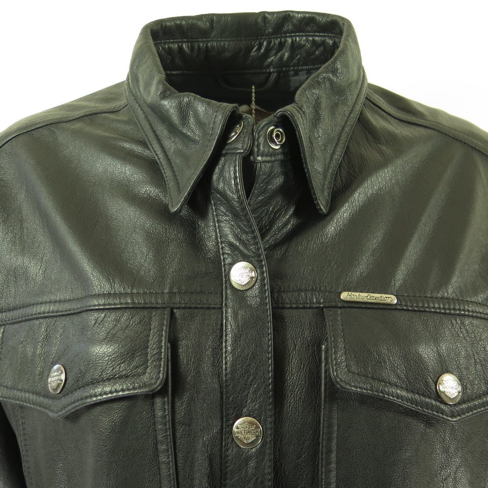 Harley Davidson Shirt Jacket Womens XL Black Leather Motorcycle Biker | The  Clothing Vault