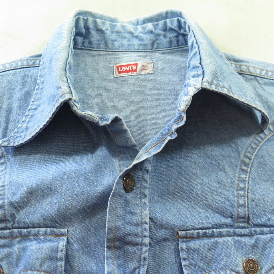 Vintage 70s Levis Strauss Denim Shirt Mens L Orange Tab Work Chore