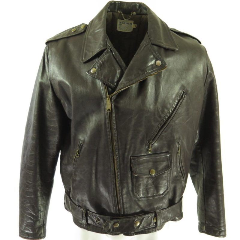 Vintage 50s Motorcycle Biker Leather Jacket Mens 46 Brown Talon Zip ...