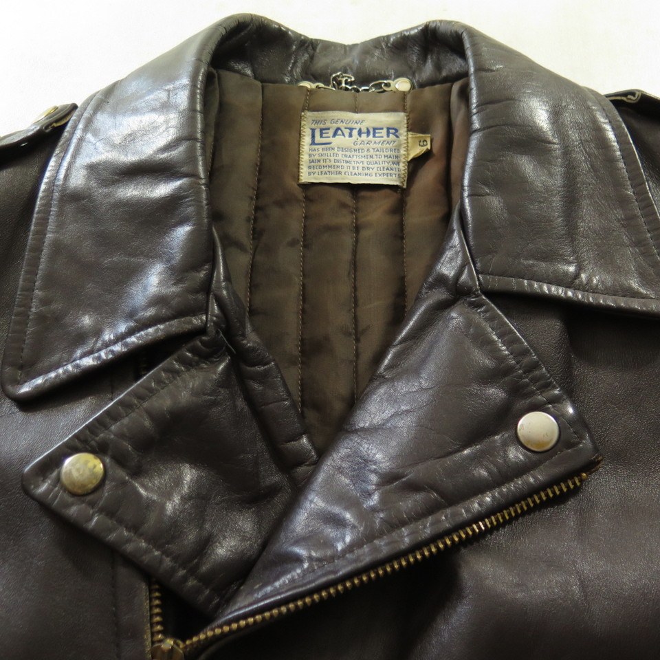 Vintage 50s Motorcycle Biker Leather Jacket Mens 46 Brown Talon Zip ...