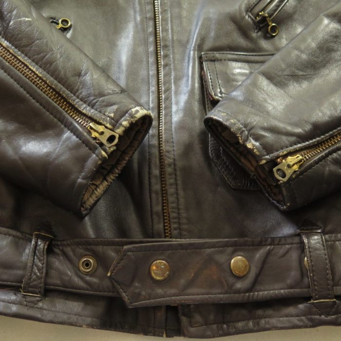 Vintage 50s Motorcycle Biker Leather Jacket Mens 46 Brown Talon Zip ...