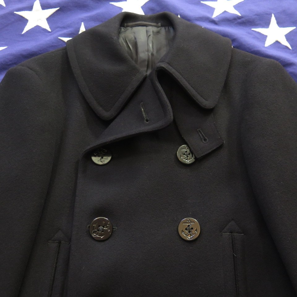 Vintage 40s Navy Peacoat 34 WWII Pea coat Mens Wool Navy Clothing