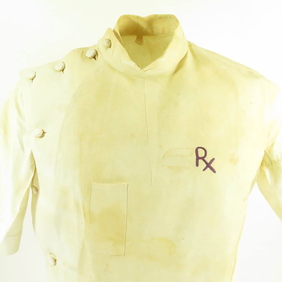 Antique vintage 1800s Pharmacy lab Coat Mens M RX Chain