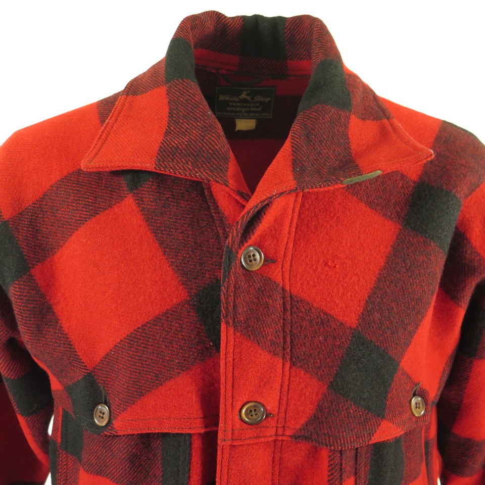 Vintage 40s White Stag Mackinaw Coat Mens 42 Red Black Buffalo Plaid USA Made | The Clothing Vault