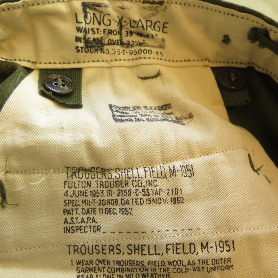 Vintage 50s M-51 US Army Field Trouser Shell Pants XL Long Deadstock ...