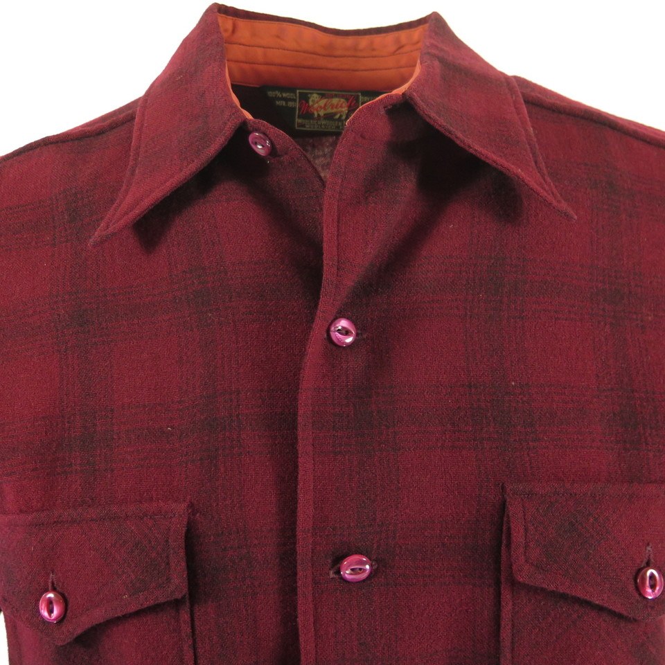 Vintage 50s Woolrich Shadow Plaid Wool Shirt Medium USA Made