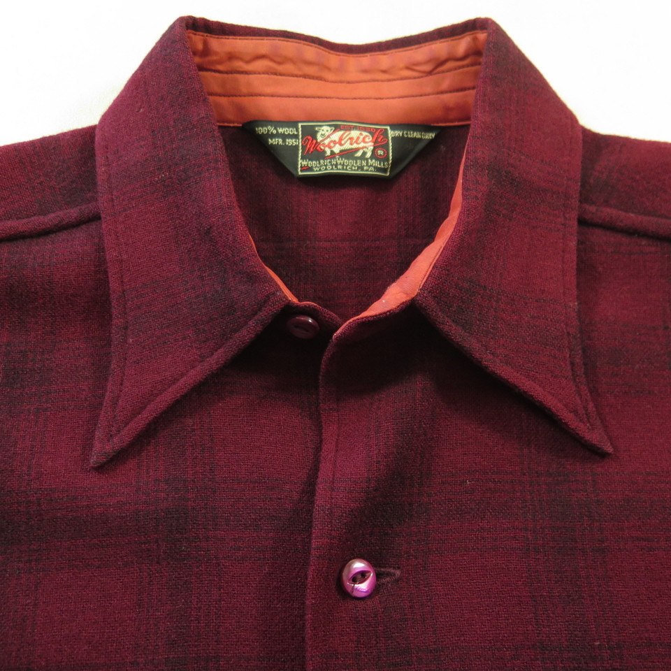 Vintage 50s Woolrich Shadow Plaid Wool Shirt Medium USA Made