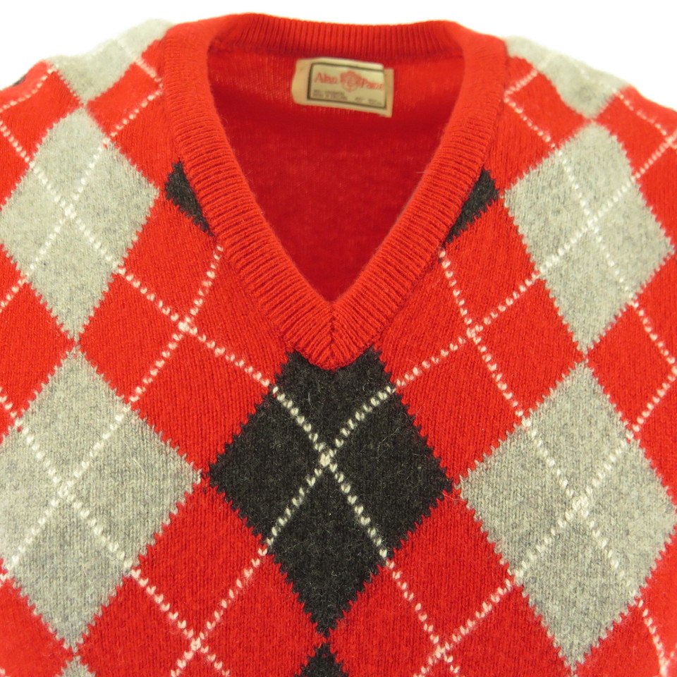 Vintage 50s Alan Paine Cashmere Sweater Mens S Deadstock Argyle Plaid ...