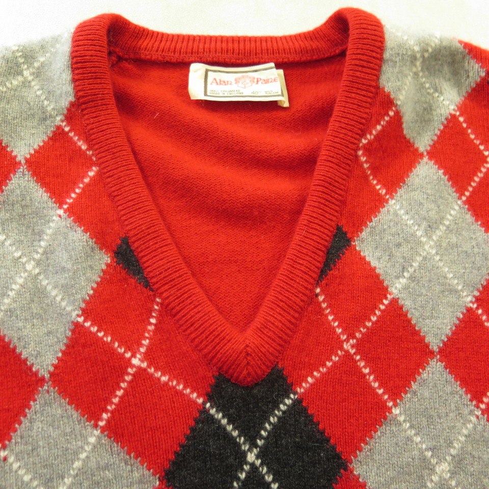 Vintage 50s Alan Paine Cashmere Sweater Mens S Deadstock Argyle Plaid ...