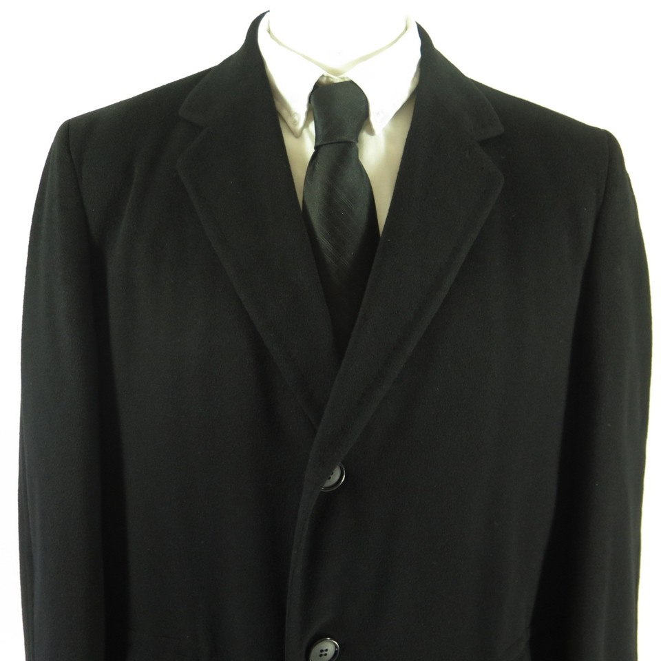 Vintage 60s 100% Cashmere Overcoat Coat Mens 44 Black Union Made Soft ...