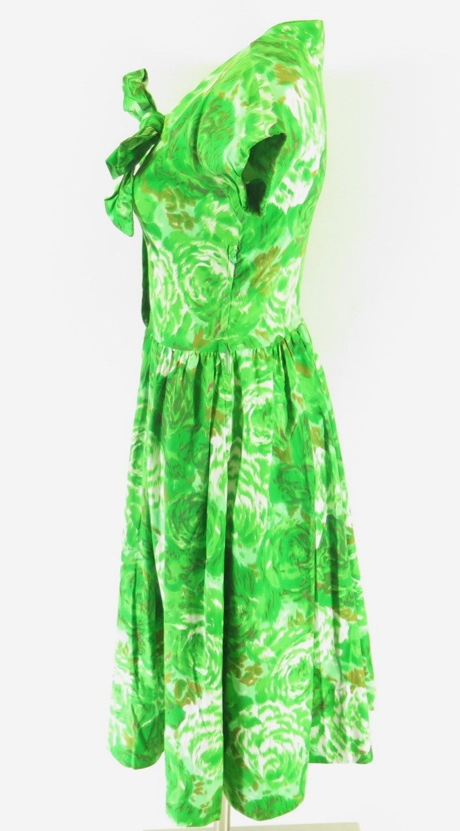 Vintage 60s Vogue Floral Dress Womens Small Green Bow Cotton | The ...