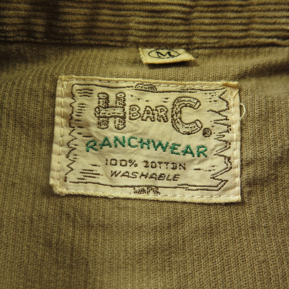Vintage 60s Western Shirt Mens M Corduroy Brown H BAR C Ranchwear ...