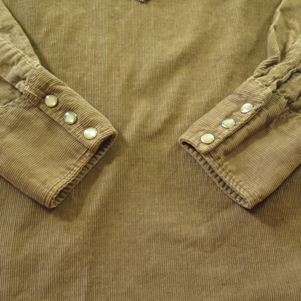 Vintage 60s Western Shirt Mens M Corduroy Brown H BAR C Ranchwear