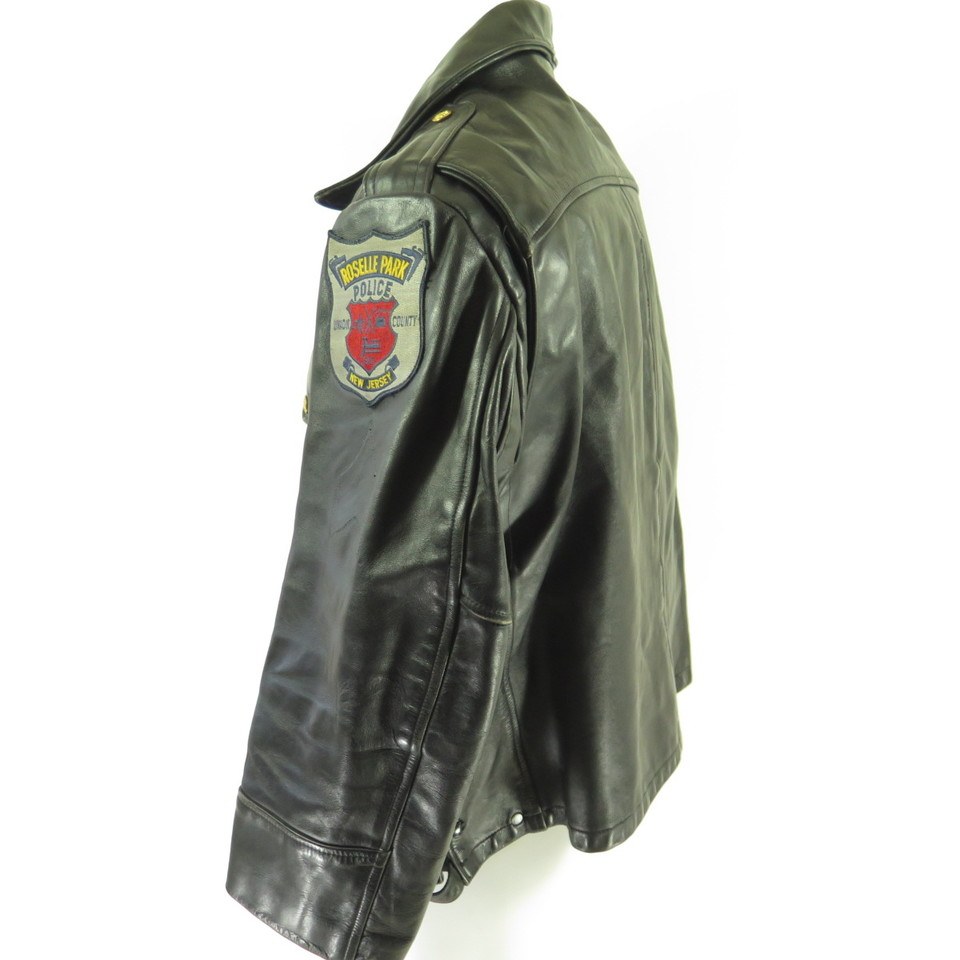 Vintage 60s New Jersey Police Biker Leather Jacket Mens 48 Motorcycle ...