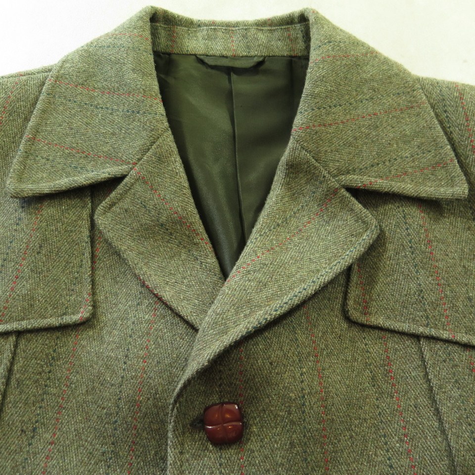 Vintage 60s Norfolk Tweed Coat Mens 42 Long Striped Lynton Gray England ...
