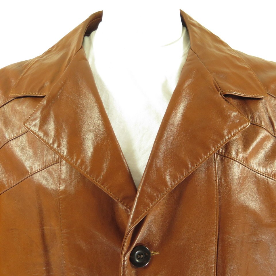 Vintage 70s Sears Leather Jacket Coat Mens 50 Tall 3XL Deadstock