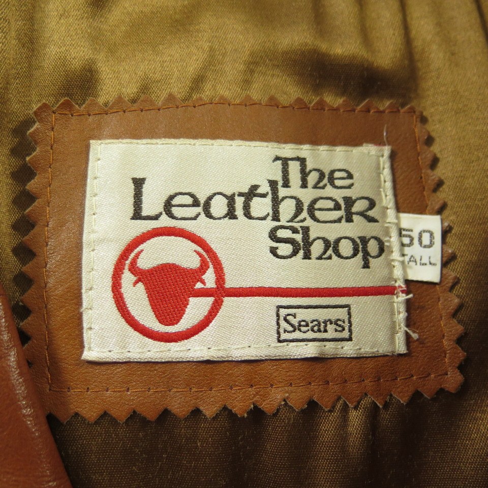 Vintage 70s Sears Leather Jacket Coat Mens 50 Tall 3XL Deadstock Brown ...