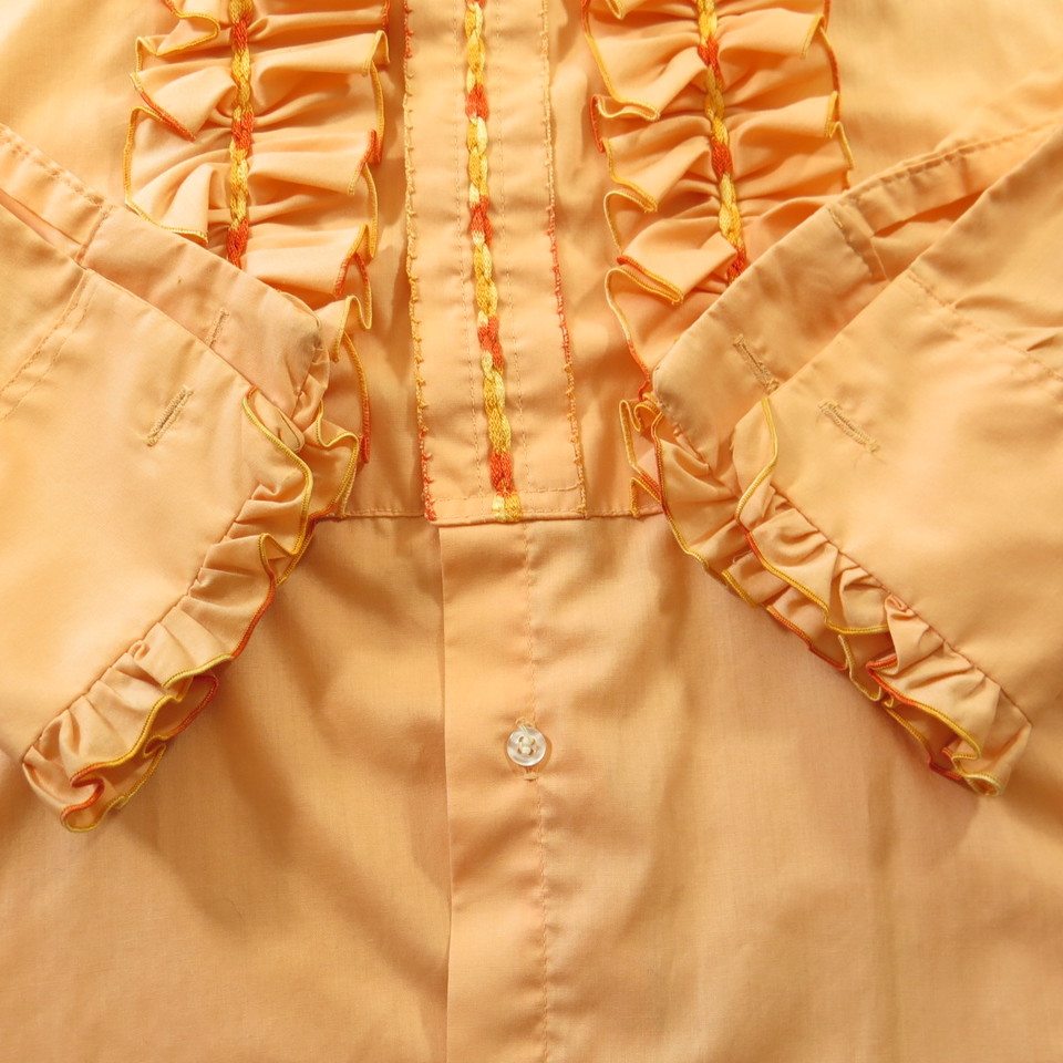Vintage 70s After Six Ruffle Tuxedo Shirt Mens M Orange