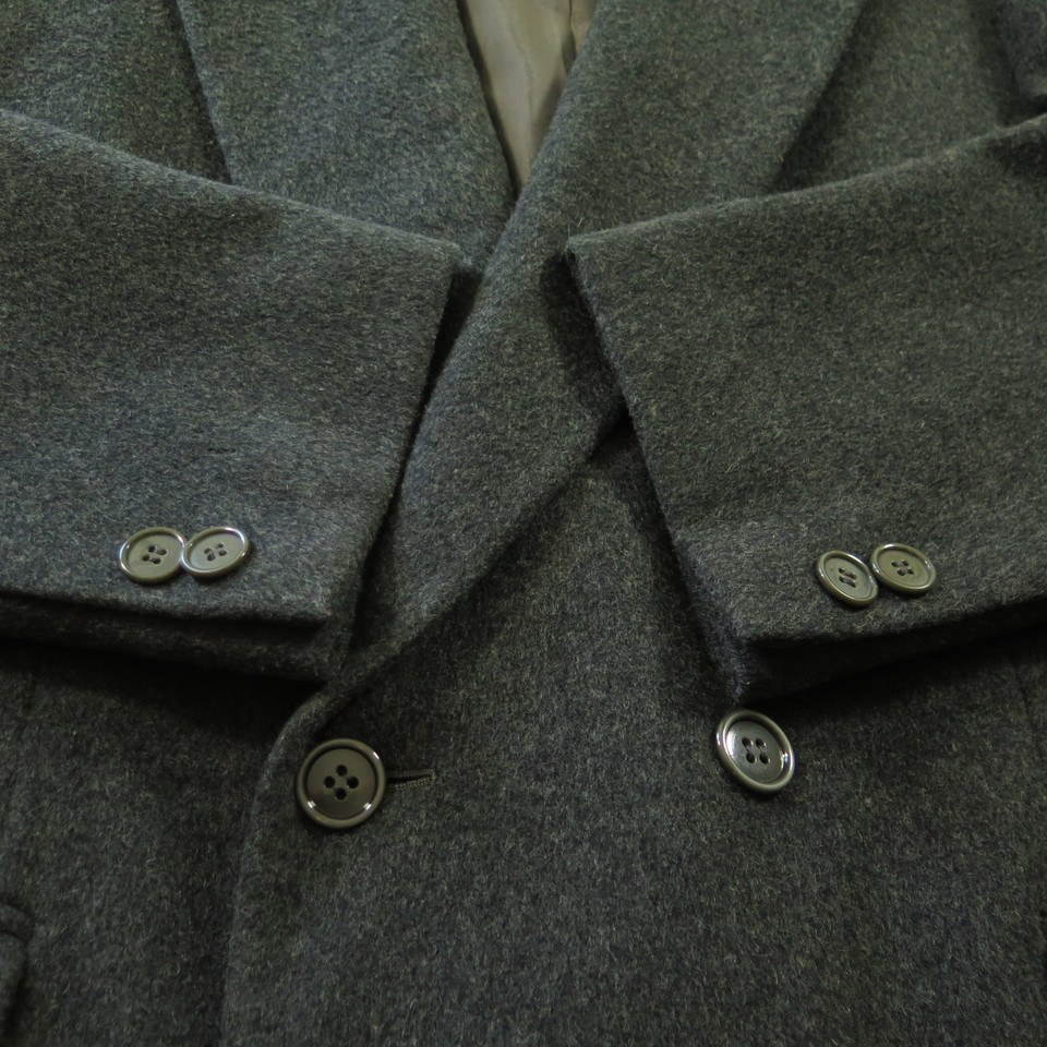 Vintage 80s Cashmere Overcoat Mens 42 Italian Wool Gray Double