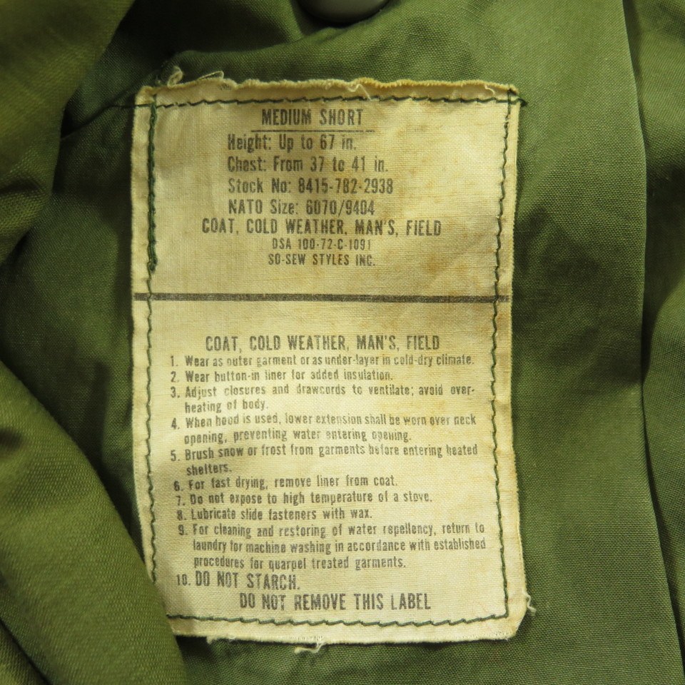 Vintage 70s M-65 Field Jacket M Short Military OG-107 So Sew USAF ...