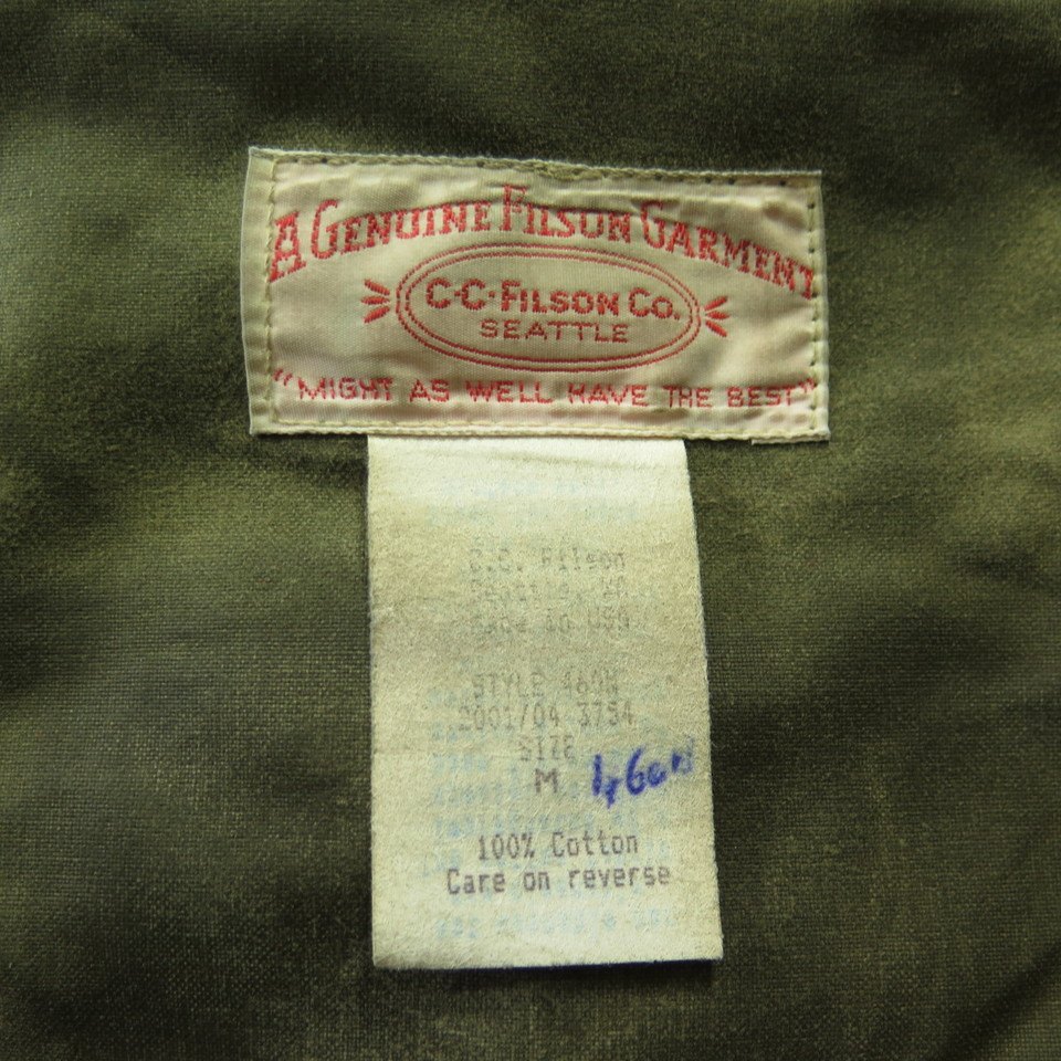 Vintage 80s CC Filson Tin Cloth Field Jacket Mens M Green D Pockets USA ...