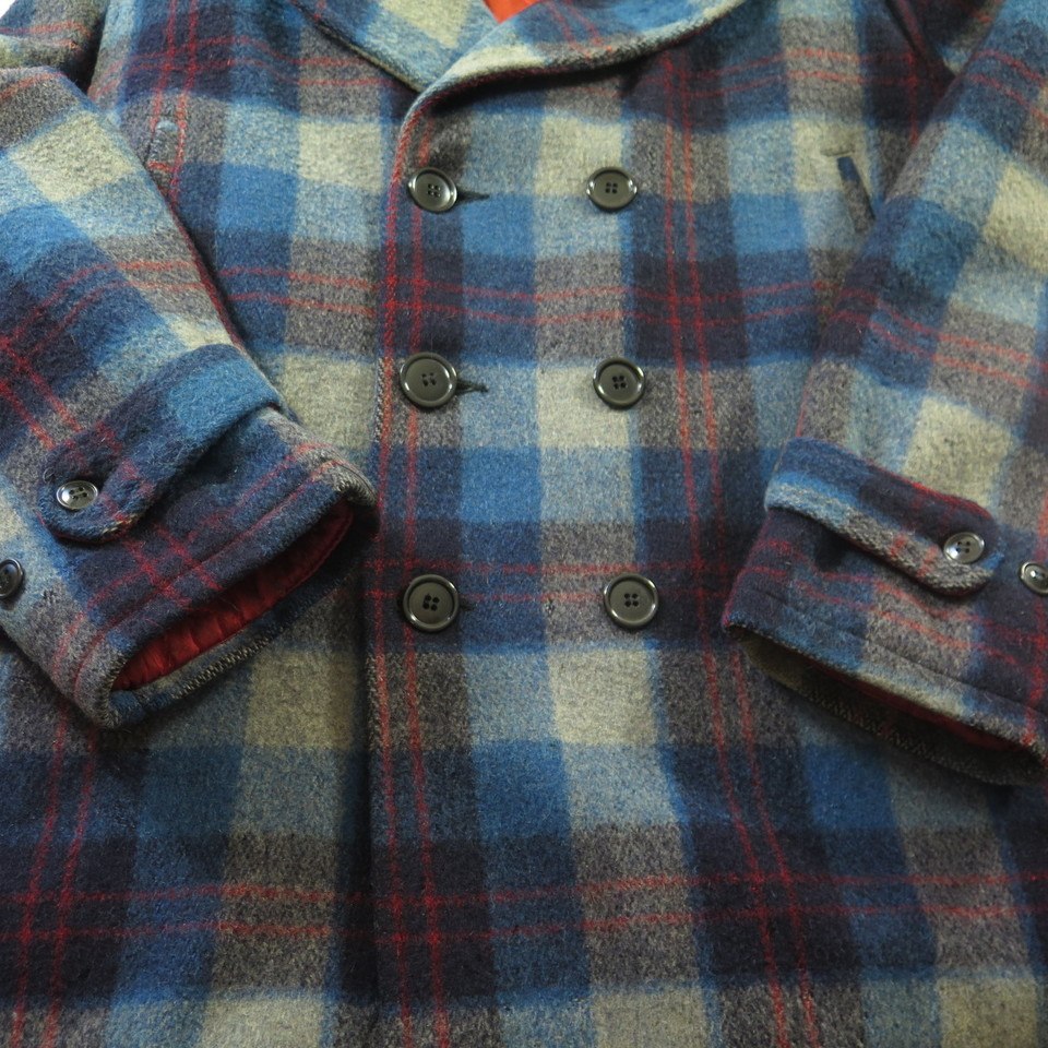 Vintage 50s Hercules Coat Jacket 46 XL XXL Peacoat Plaid Wool USA