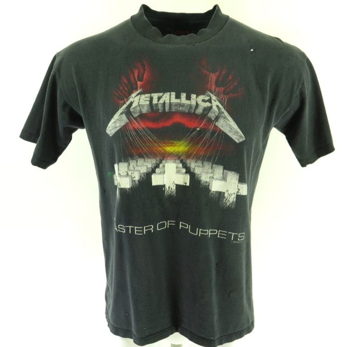 Vintage 80s Metallica Band T-Shirt L Master of Puppets Black USA