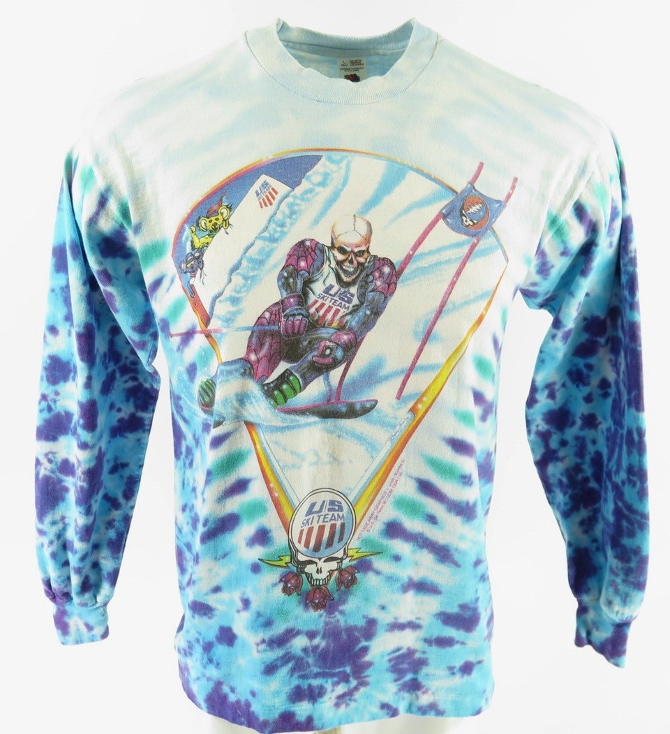 Vintage 90s Grateful Dead T-Shirt L Tie Dye US Ski Team Winter Tour